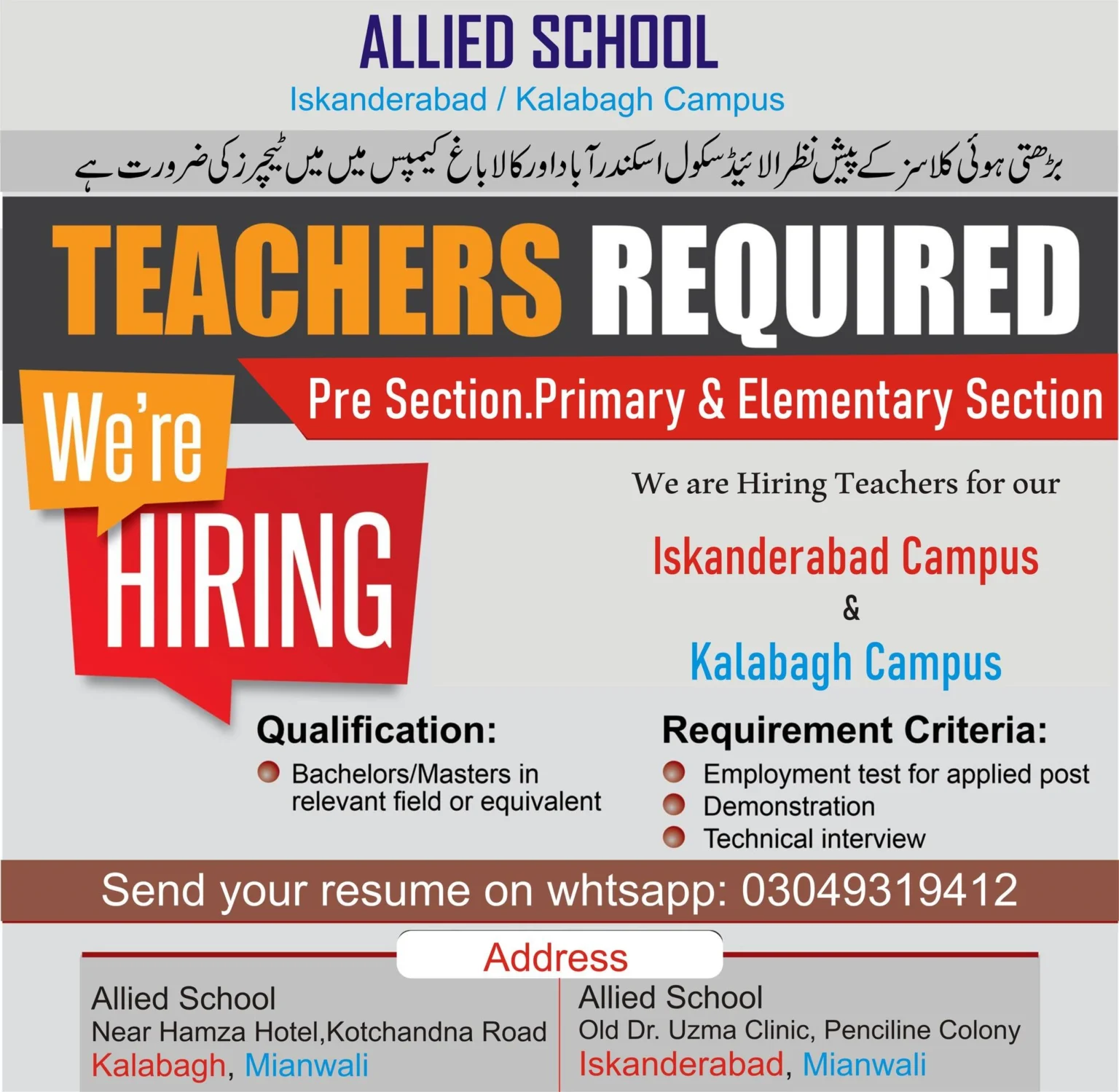 Jobs-in-Allied-School-Iskandarabad-Campus-Mianwali