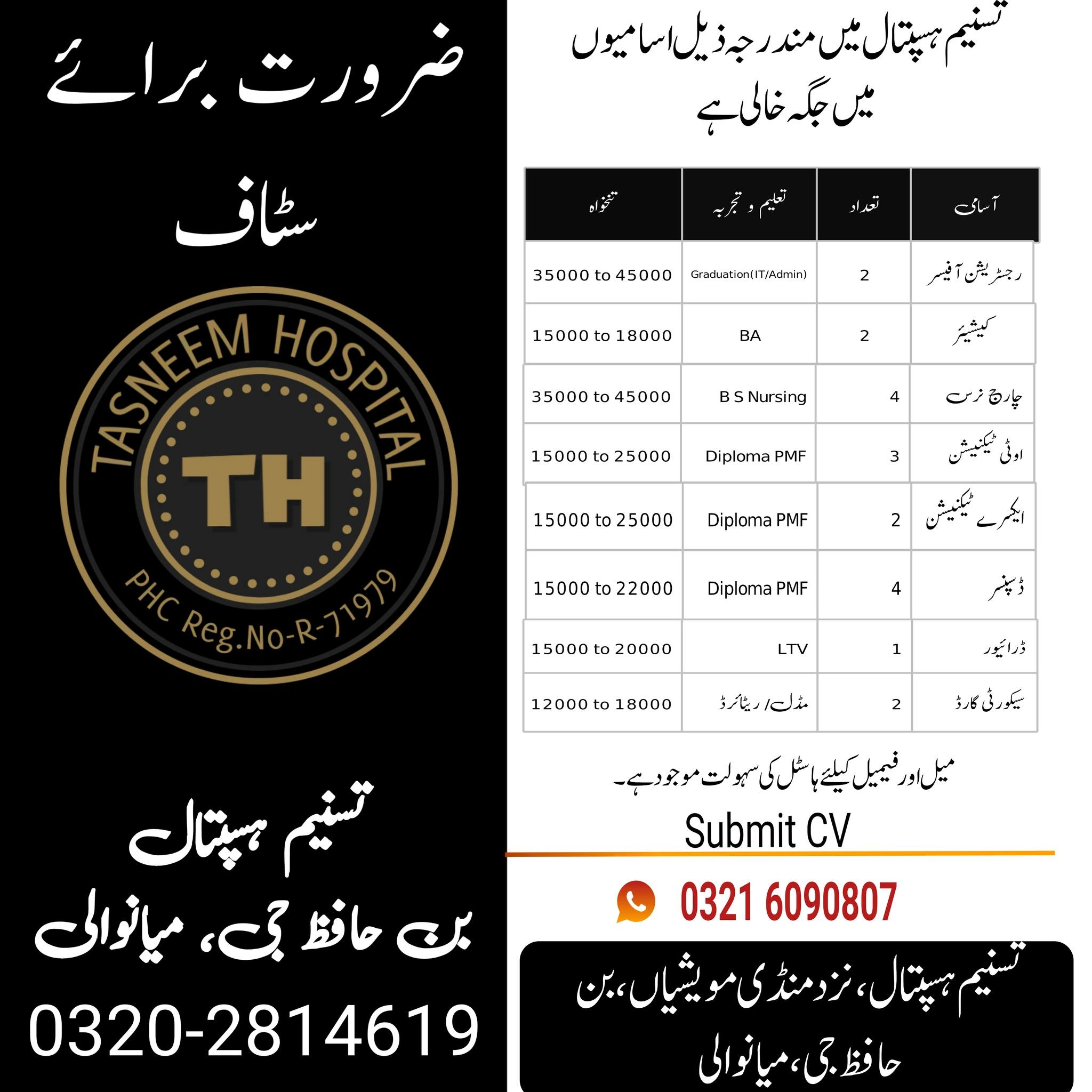 tasneem hospital Mianwali Jobs