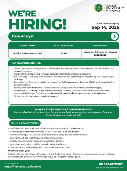 Data Analyst namal university jobs in 2025