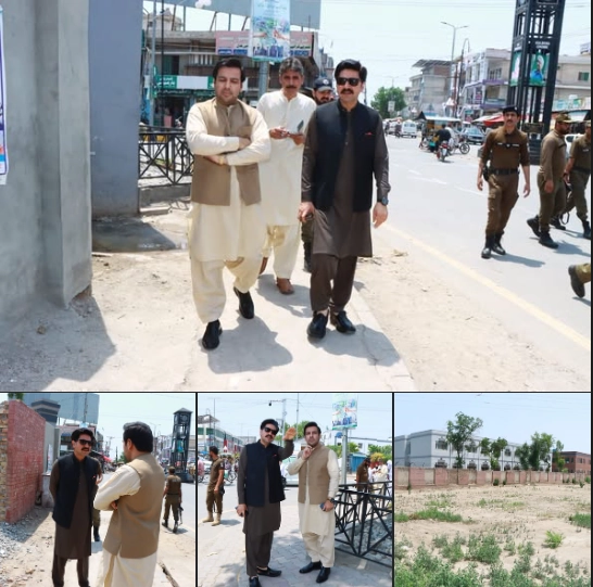 Deputy Commissioner Khalid Javed Goraya and Administrator Salman Ahmad Lone inspect proposed site for public toilets at Gulberg Chowk, Mianwali
