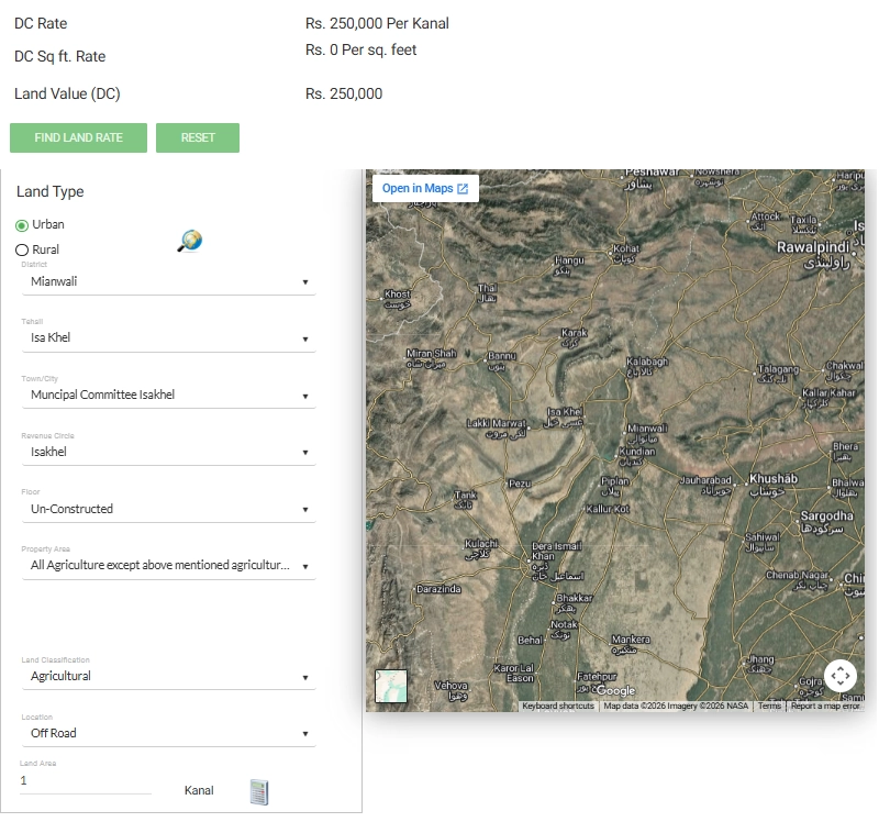 Urban Agricultural Land Valuation – Isa Khel, Mianwali