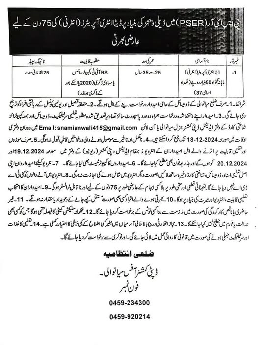 PSER jobs Mianwali