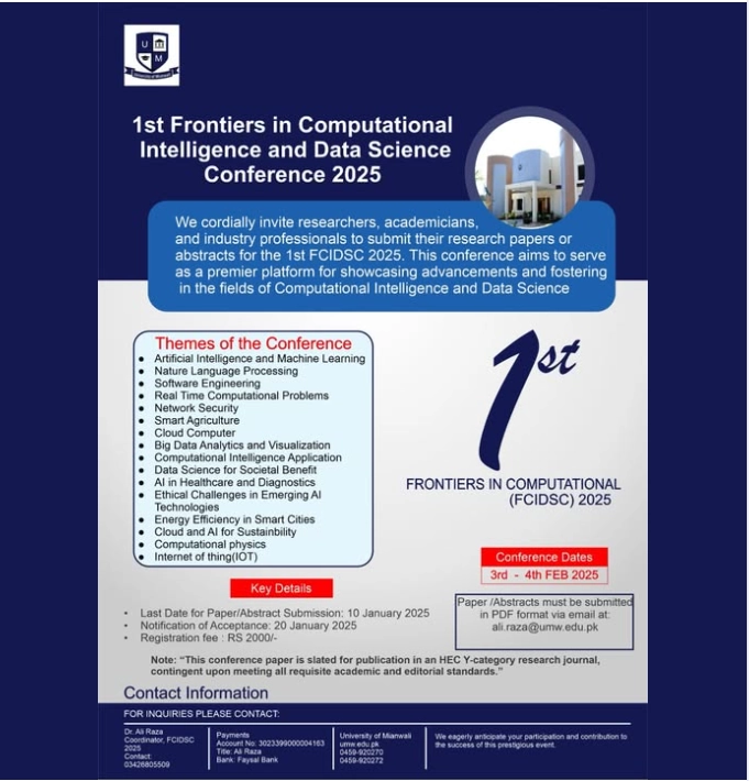 1st Frontiers in Computational Intelligence and Data Science Conference 2025 University of Mianwali