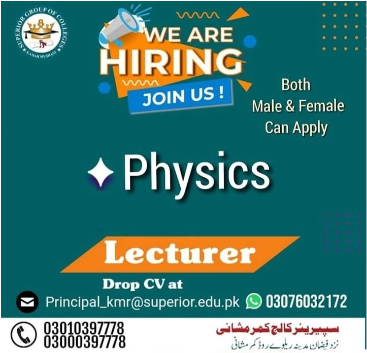 We Are Hiring Lecturer (Physics) Superior College Mianwali